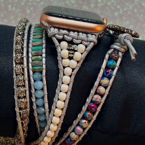 Apple Watch SE w/Beautifully Hand-beaded Boho Wrap Strap - Picture 2 of 7